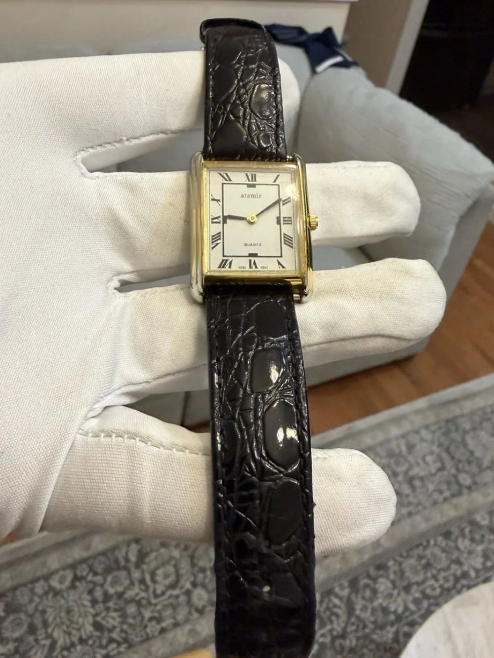 Vintage Aramis Quartz Tank Watch - Gold Plated Roman Numeral Dress Unisex Watch